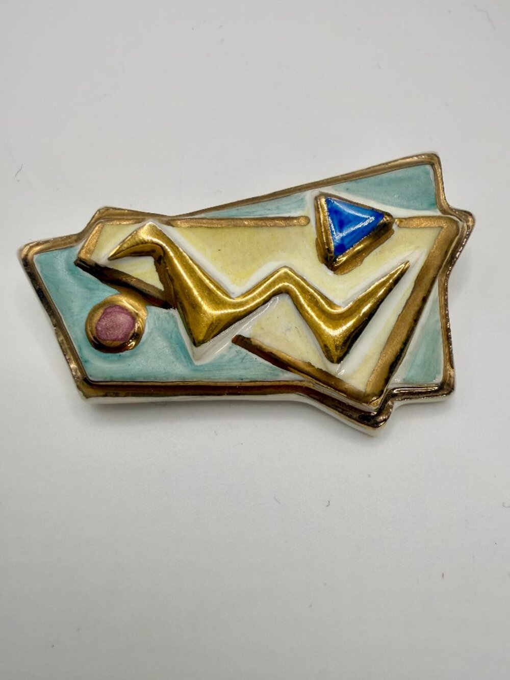 VTG 1980s Ceramic Enamel Geometric Postmodern Brooch Memphis-Milano Style